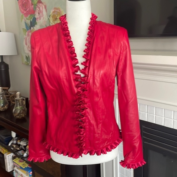 St. John Collection by Marie Gray Leather and Silk Blazer Jacket - Picture 2 of 16